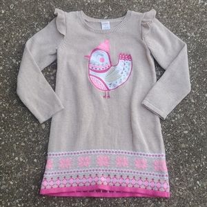 Gymboree Brown Sweater Dress Bird Pink Snowflakes